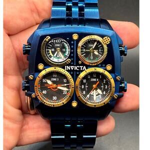 Invicta Aviator ZULU TIME 35199 Mens Deep Blue Gold Stainless Steel 50 mm Watch